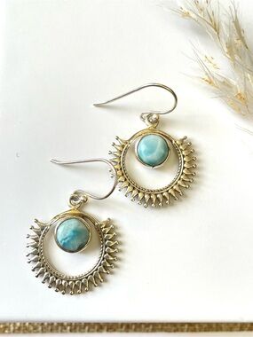 Larimar 925 Sterling Silver Natural Larimar Dangle Earrings! B O H O